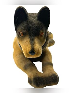 Vintage Flocked Dog Figure Removable Head Amber Eyes MCM Novelty Collectible 10"